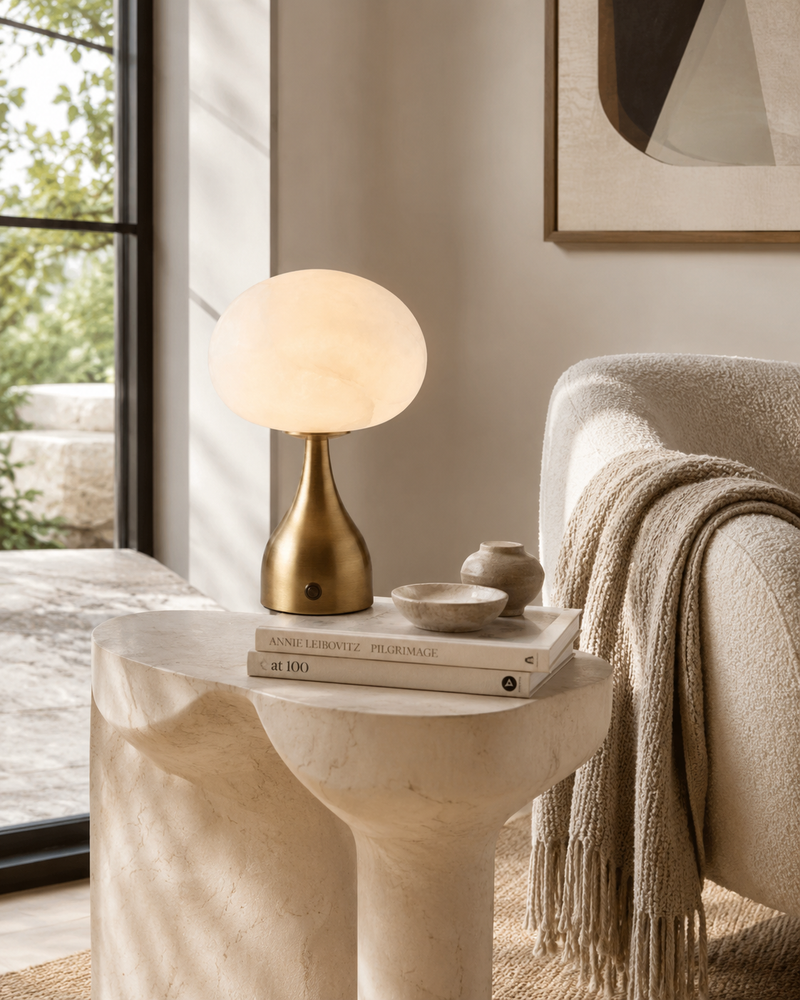 Ribbed Globe Alabaster Table Lamp