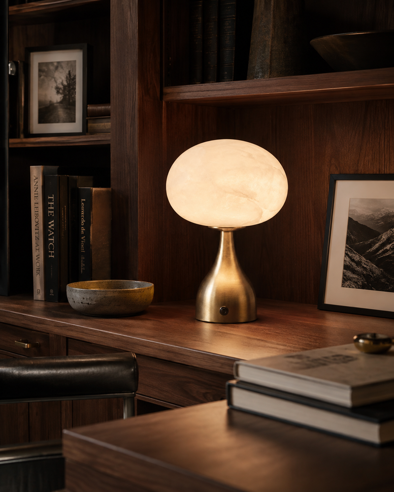 Ribbed Globe Alabaster Table Lamp