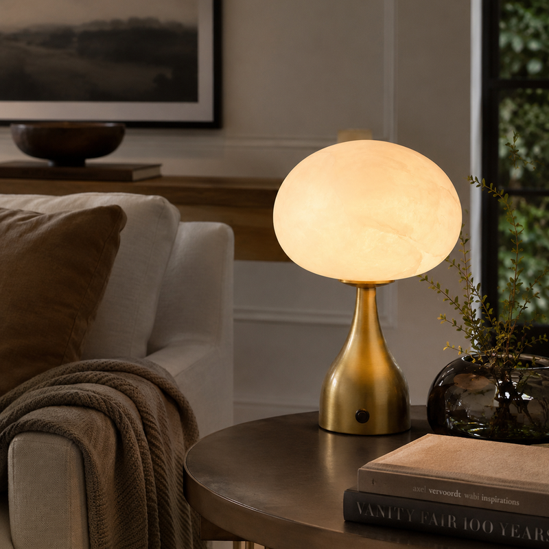 Ribbed Globe Alabaster Table Lamp
