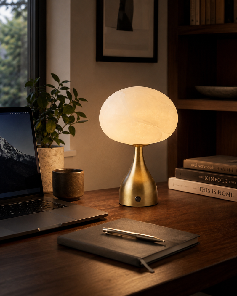 Ribbed Globe Alabaster Table Lamp