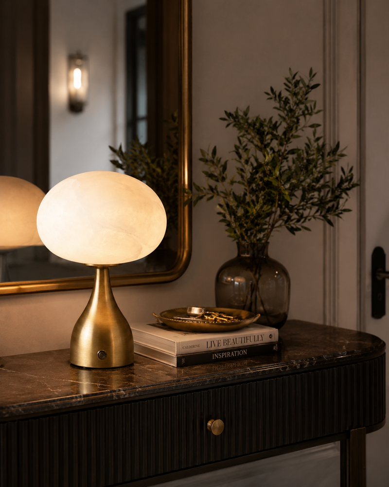 Ribbed Globe Alabaster Table Lamp