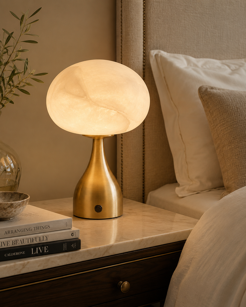 Ribbed Globe Alabaster Table Lamp