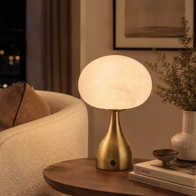 Ribbed Globe Alabaster Table Lamp