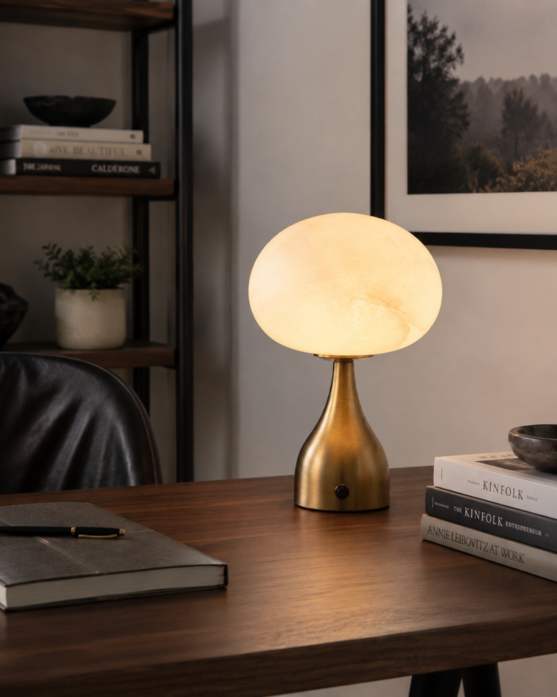 Ribbed Globe Alabaster Table Lamp