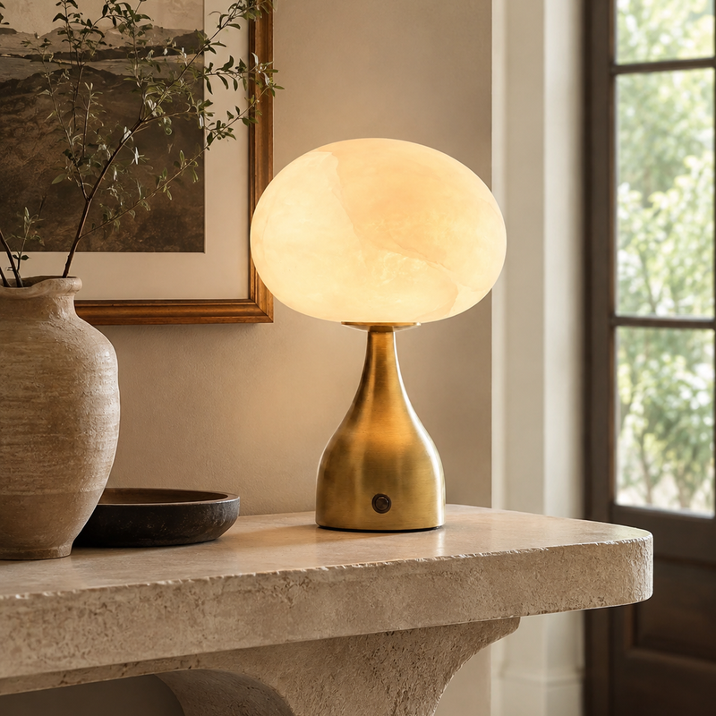 Ribbed Globe Alabaster Table Lamp