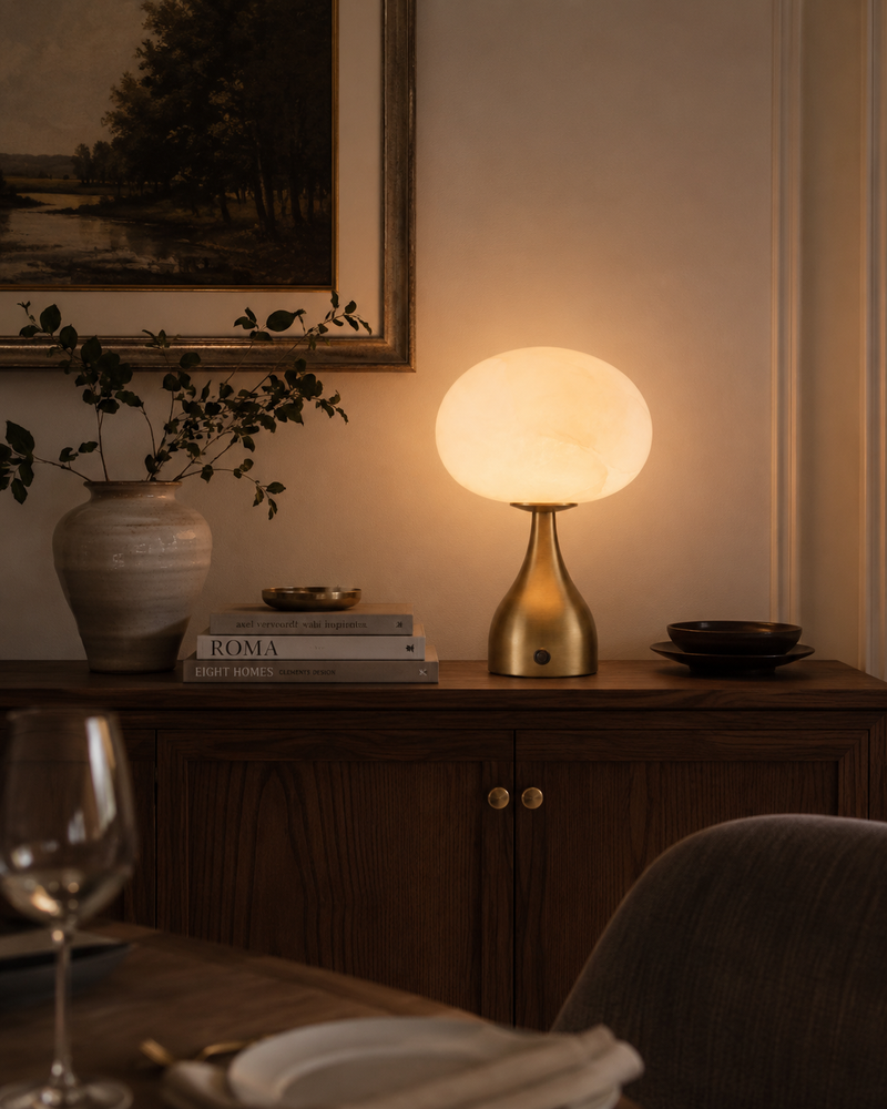 Ribbed Globe Alabaster Table Lamp