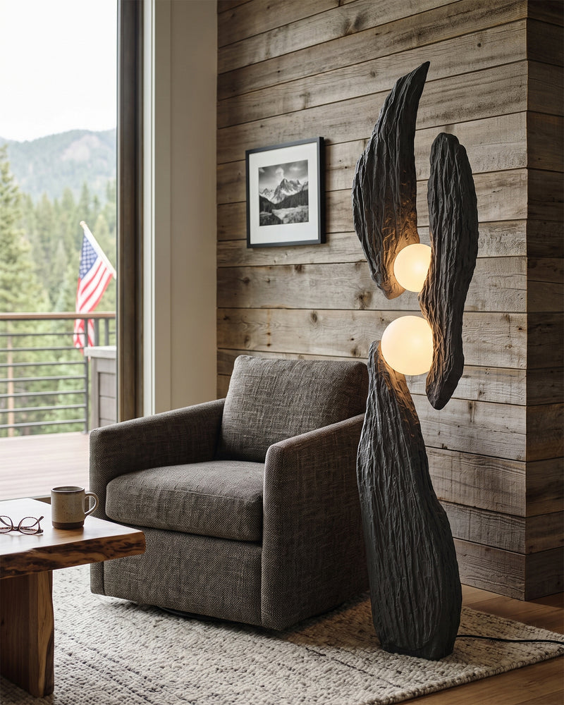 Sculptural Cement Globe Floor Lamp