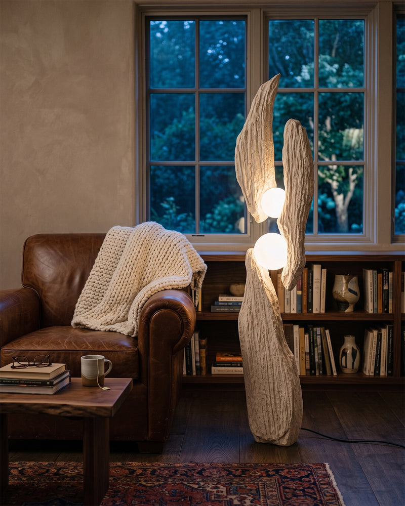 Sculptural Cement Globe Floor Lamp
