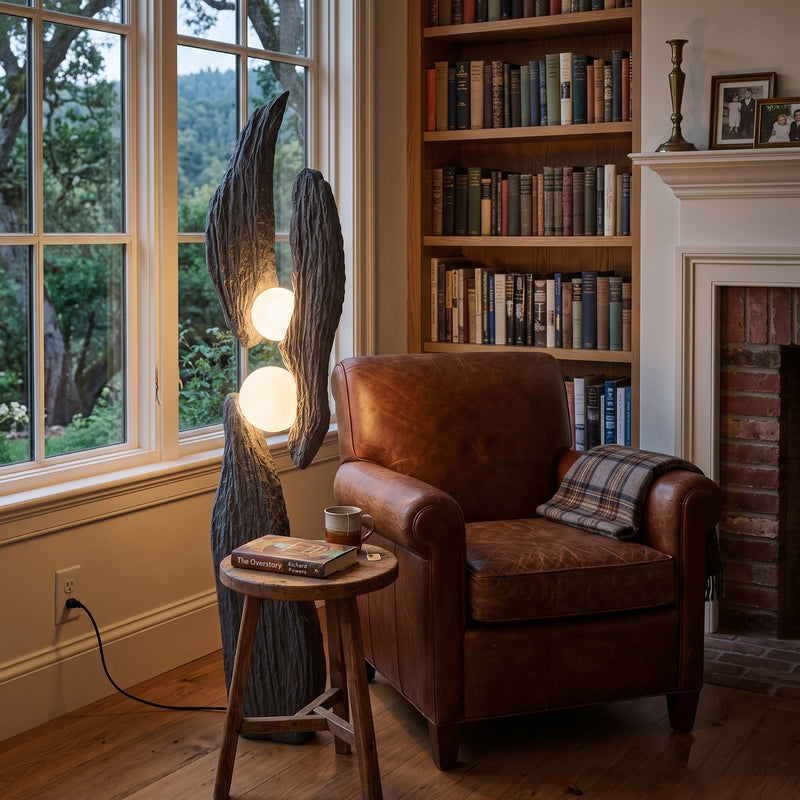 Sculptural Cement Globe Floor Lamp