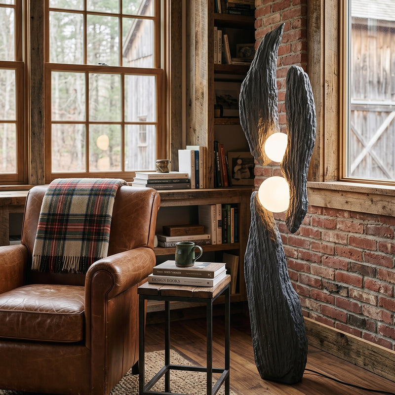 Sculptural Cement Globe Floor Lamp