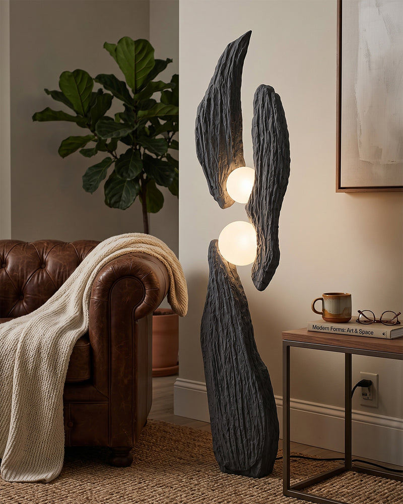 Sculptural Cement Globe Floor Lamp