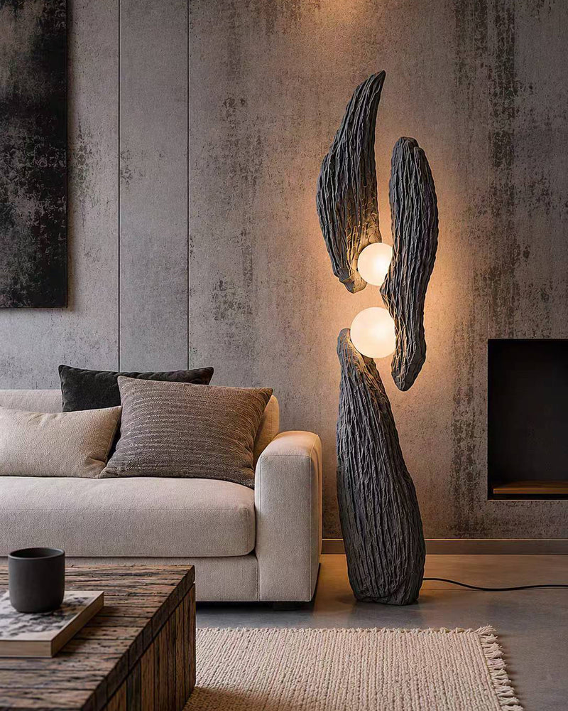 Sculptural Cement Globe Floor Lamp