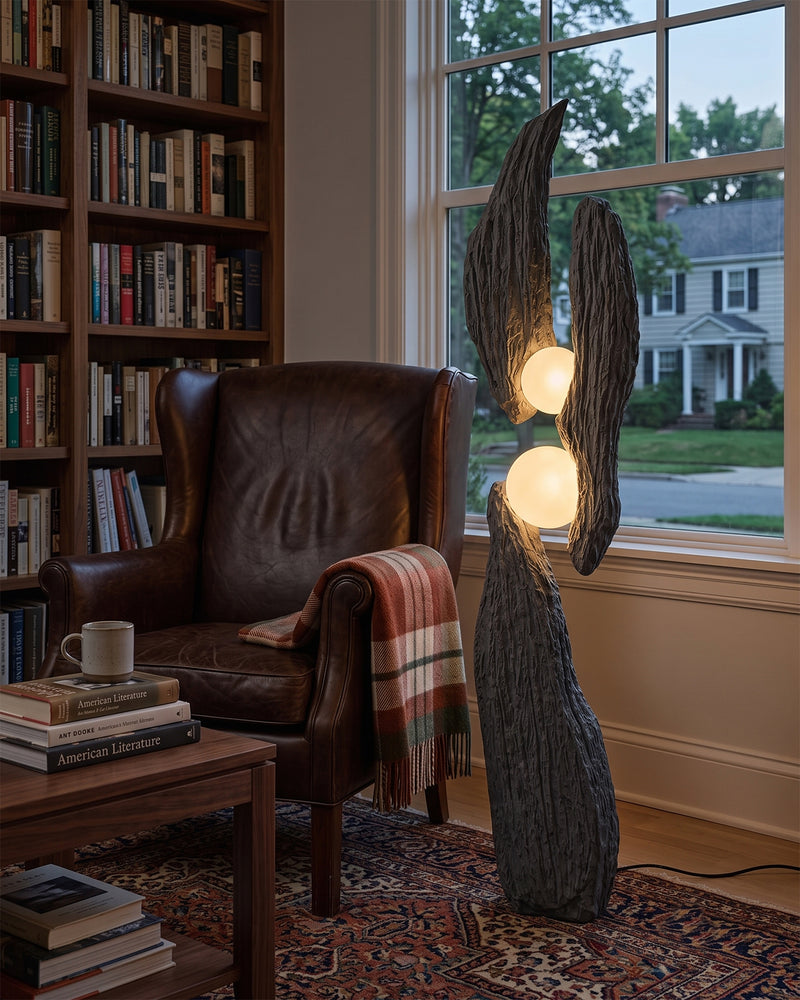 Sculptural Cement Globe Floor Lamp