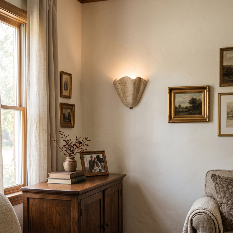 Valen Fluted Travertine Wall Sconce