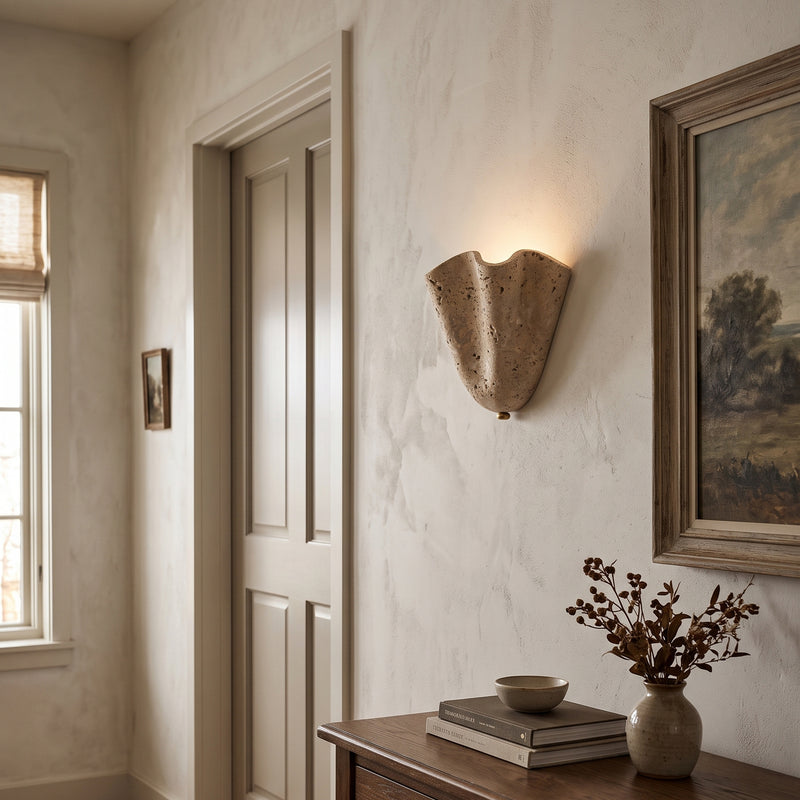 Valen Fluted Travertine Wall Sconce