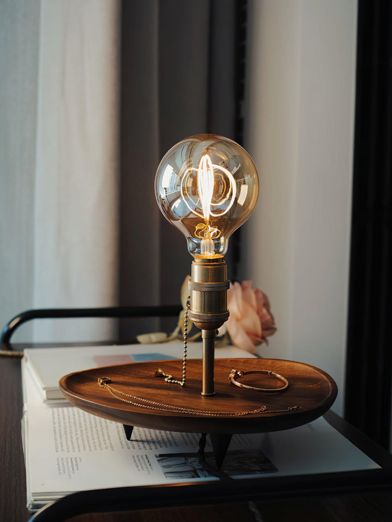 Retro Solid Wood Tray Table Lamp