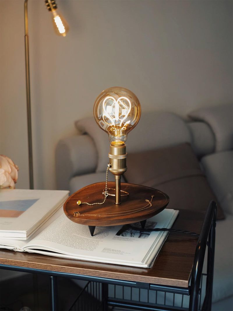 Retro Solid Wood Tray Table Lamp