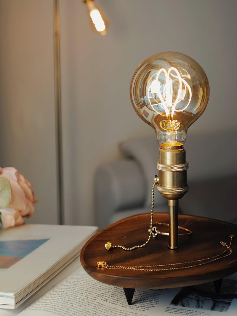 Retro Solid Wood Tray Table Lamp