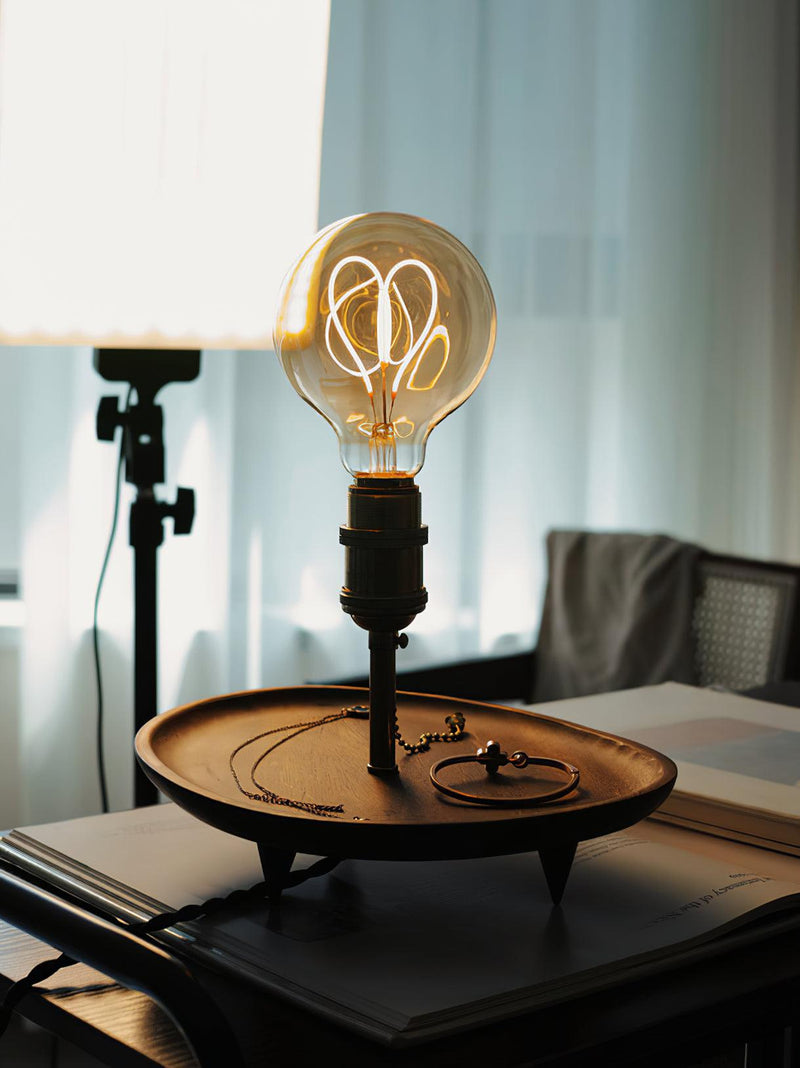 Retro Solid Wood Tray Table Lamp