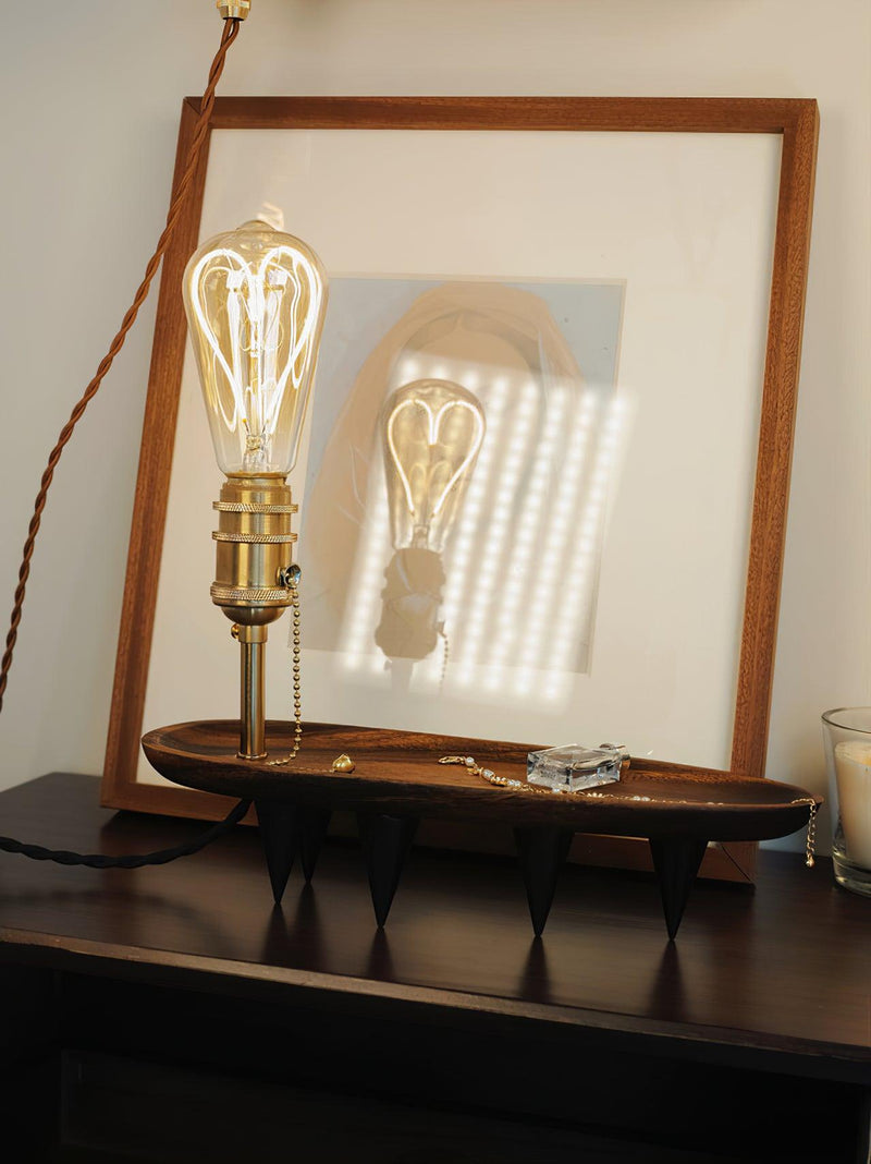 Retro Solid Wood Tray Table Lamp