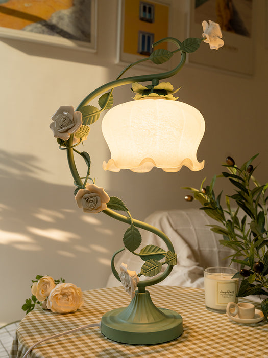 Schwanenhals-Tischlampe aus Rosenglas, 30,8 cm