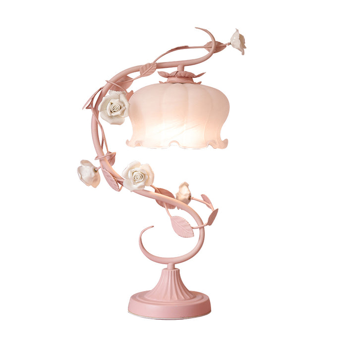 Roze glazen zwanenhals tafellamp 30 cm