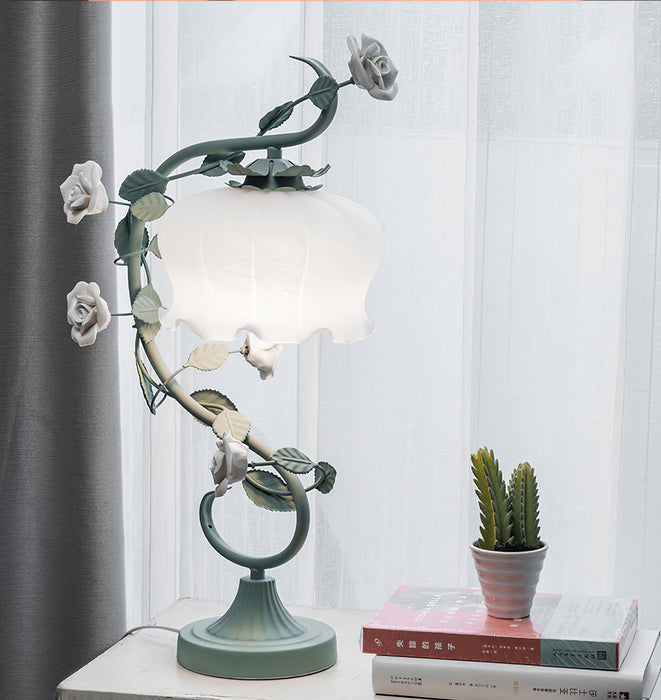 Schwanenhals-Tischlampe aus Rosenglas, 30,8 cm