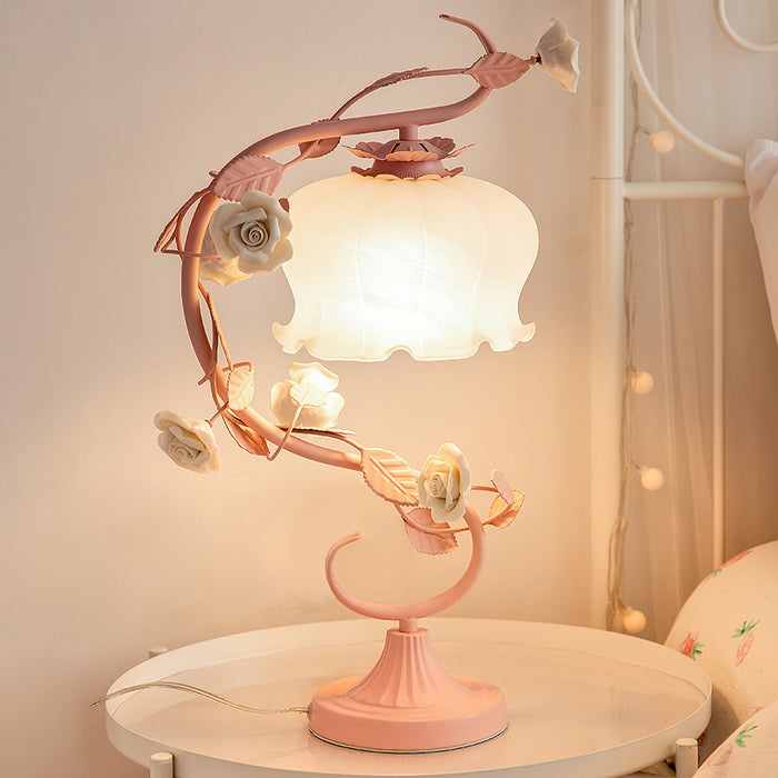 Lampe de table à col de cygne en verre rose 12,2"