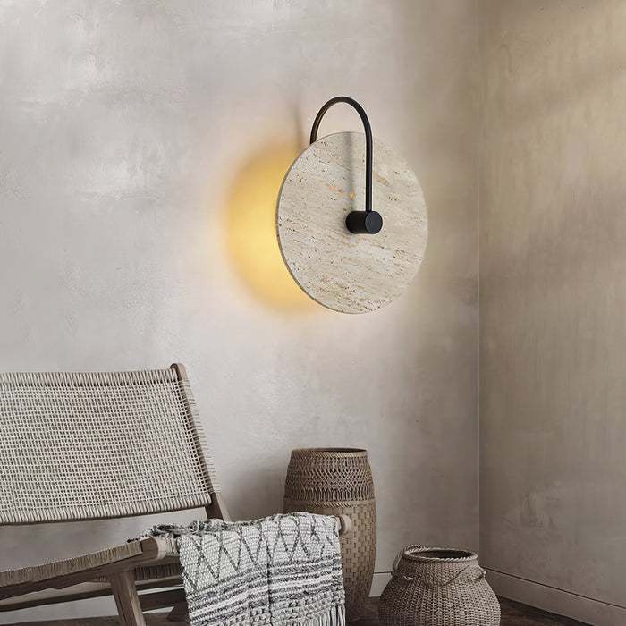 Round Travertine Wall Lamp 9.8"