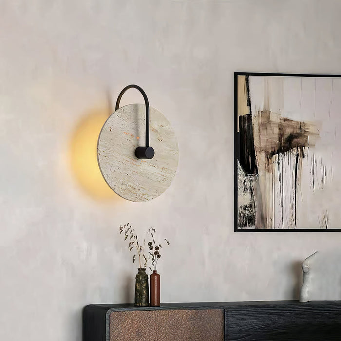 Round Travertine Wall Lamp 9.8"