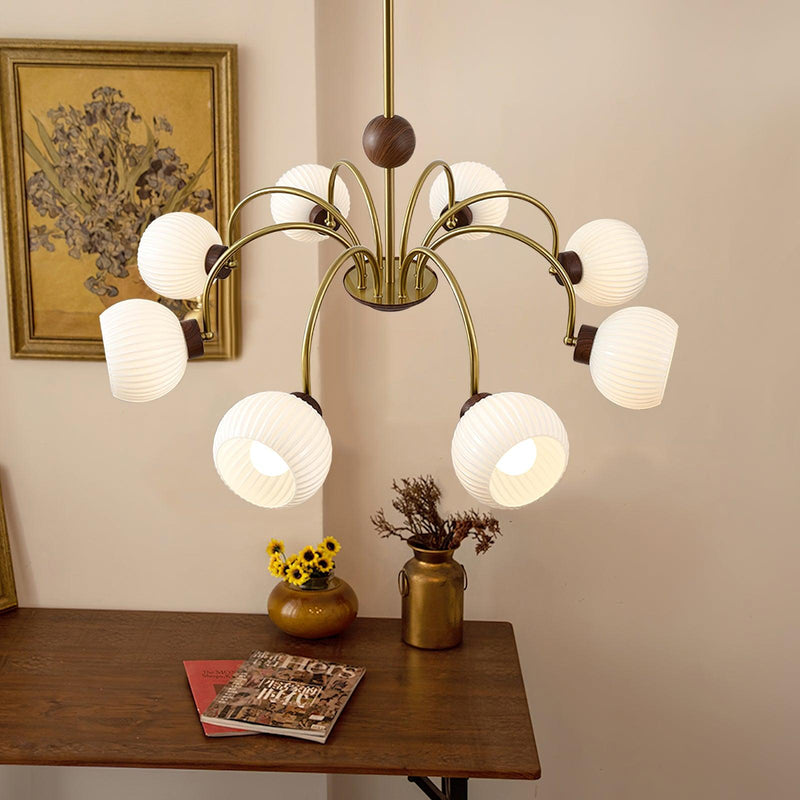 Sculptural Glass Ribbed Chandelier