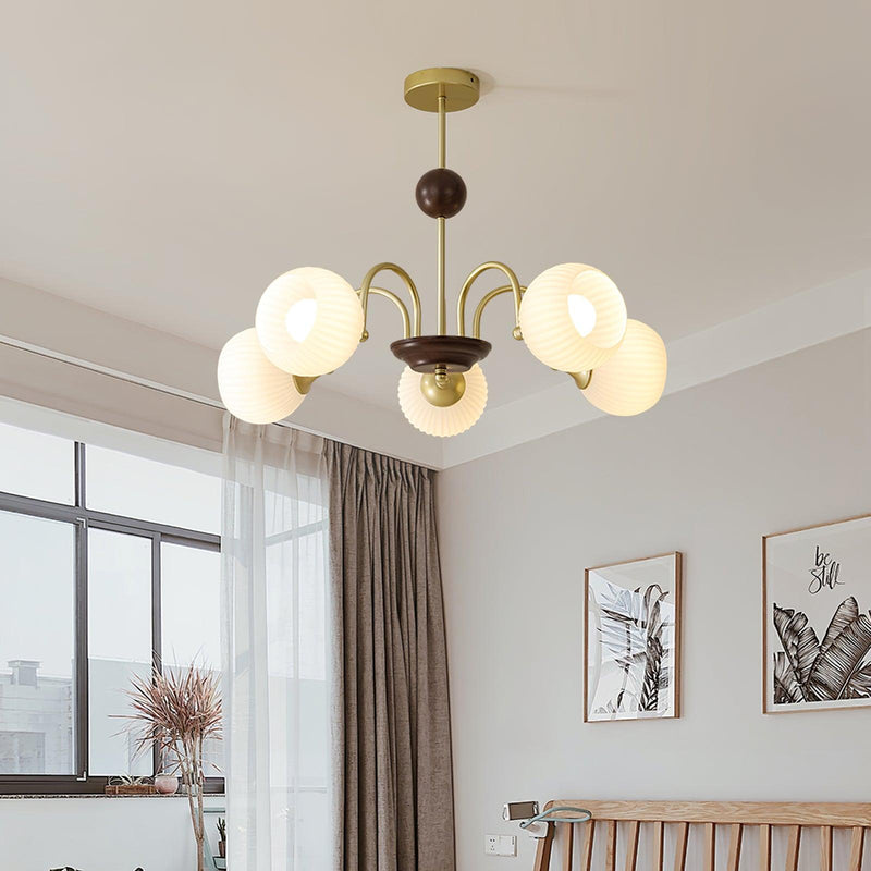 Sculptural Glass Ribbed Chandelier