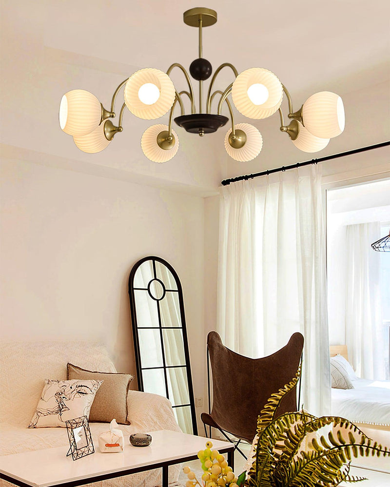 Sculptural Glass Ribbed Chandelier