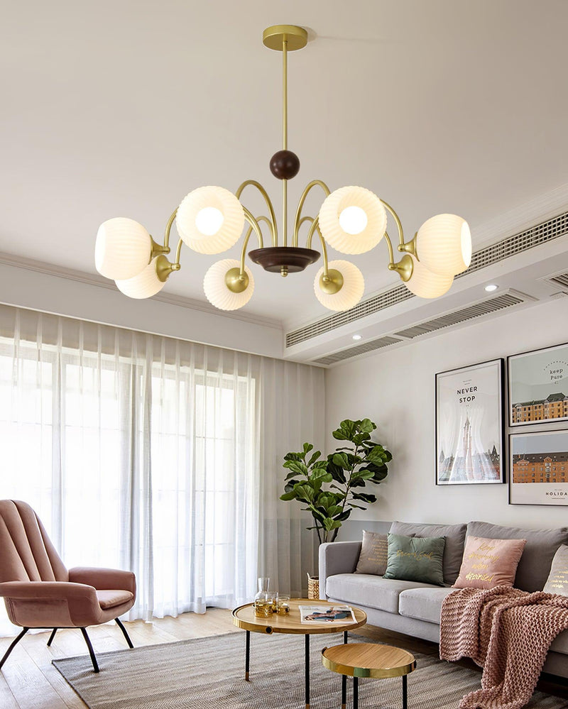 Sculptural Glass Ribbed Chandelier