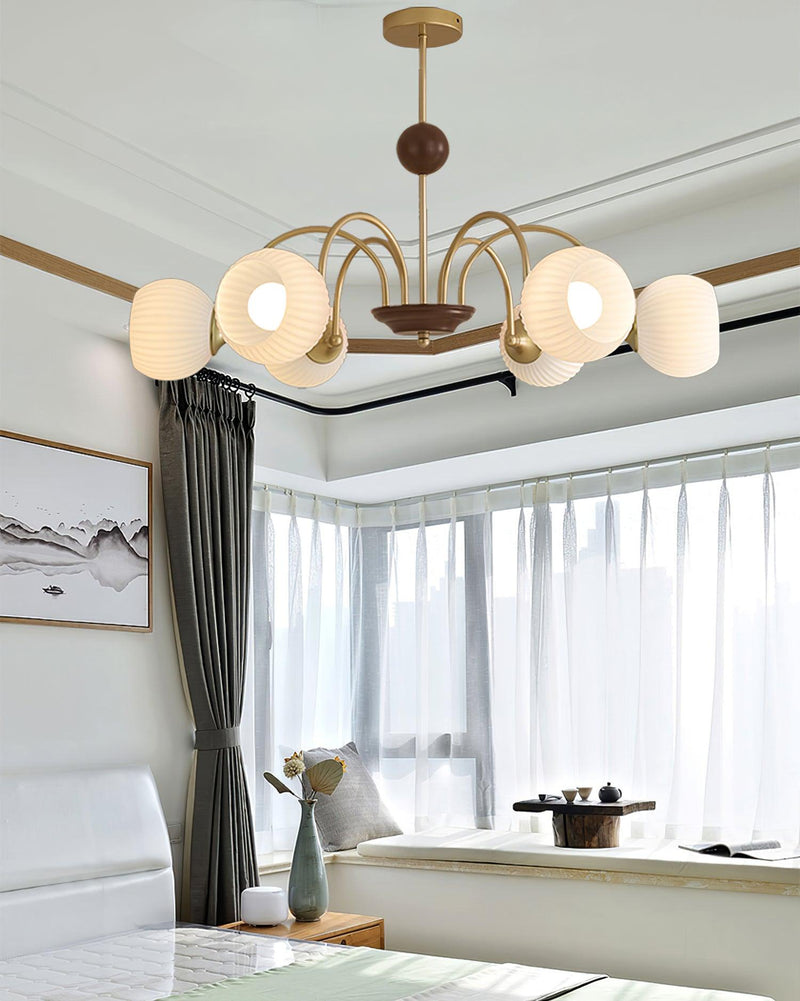 Sculptural Glass Ribbed Chandelier