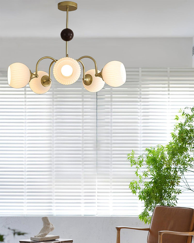 Sculptural Glass Ribbed Chandelier