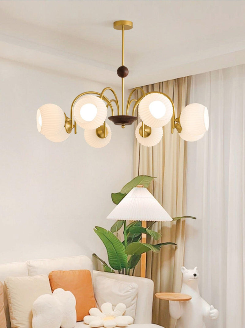 Sculptural Glass Ribbed Chandelier