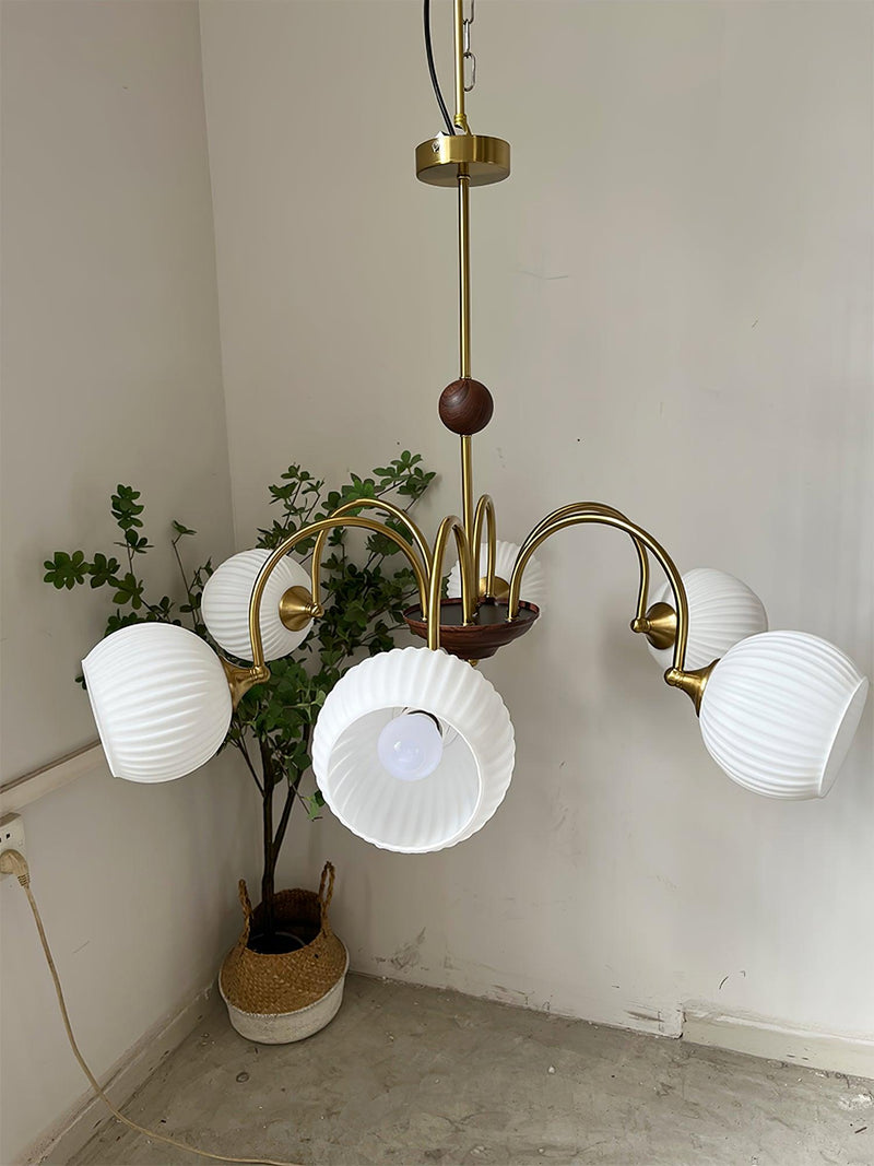 Sculptural Glass Ribbed Chandelier