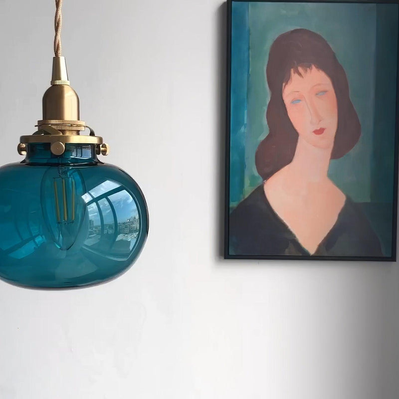 Small Retro Handmade Glass Pendant Light 5.1"