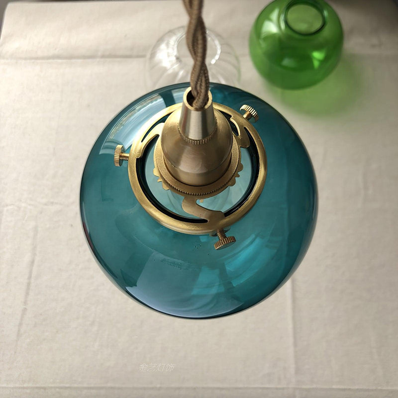 Small Retro Handmade Glass Pendant Light 5.1"