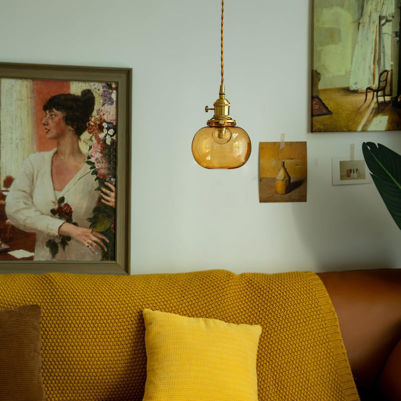 Small Retro Handmade Glass Pendant Light 5.1"