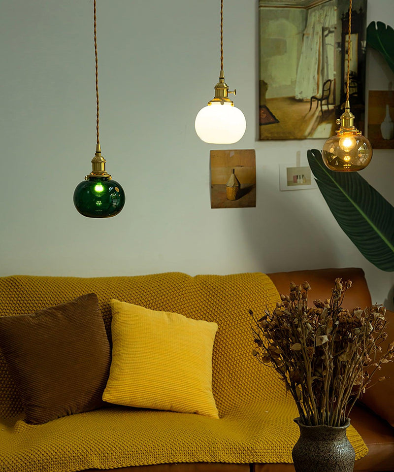 Small Retro Handmade Glass Pendant Light 5.1"