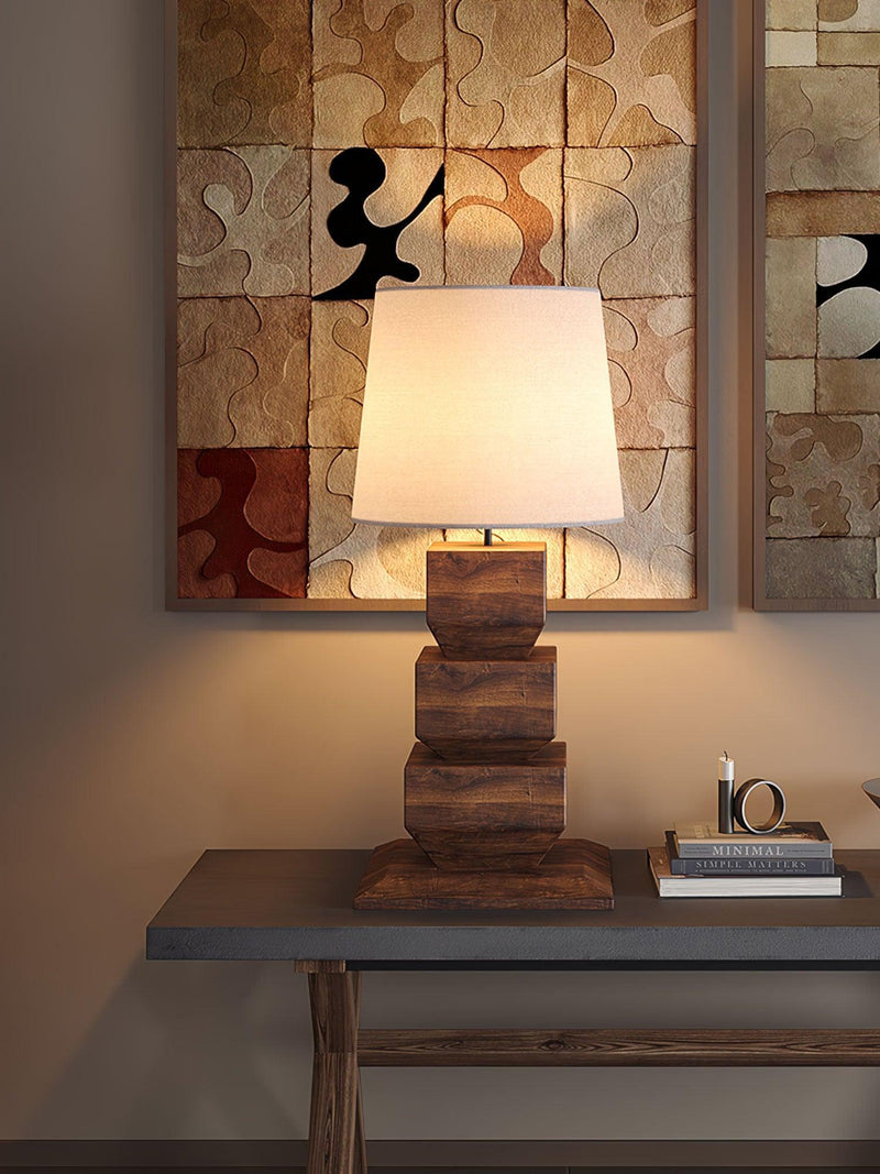 Stacked Wooden Table Lamp 15.7"
