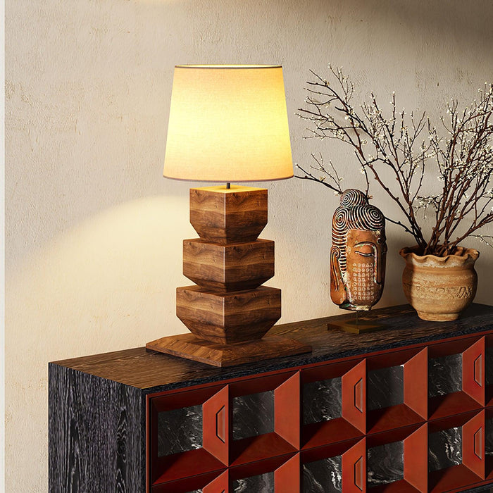 Stacked Wooden Table Lamp 15.7"