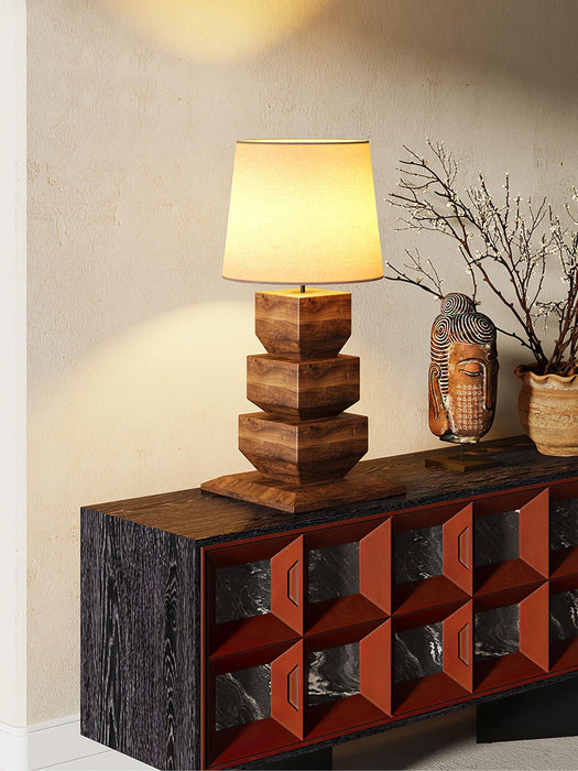 Stacked Wooden Table Lamp 15.7"