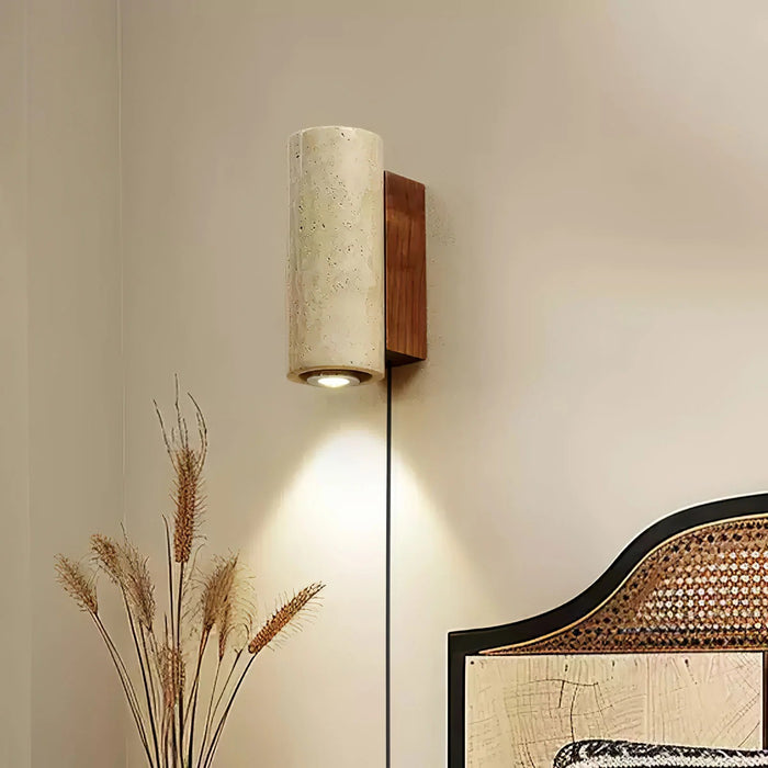 Stone Wood Plug-in Wall Lamp