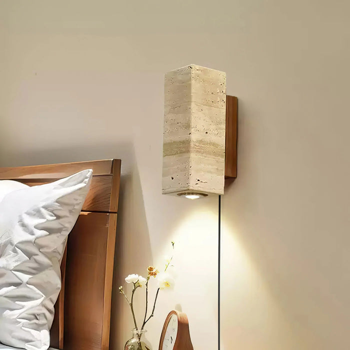 Stone Wood Plug-in Wall Lamp