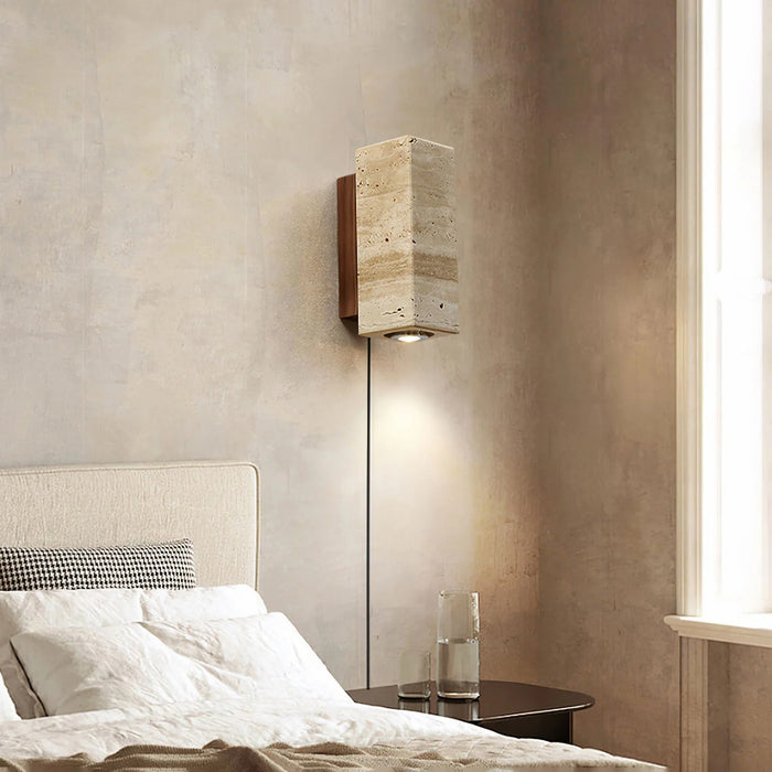 Stone Wood Plug-in Wall Lamp