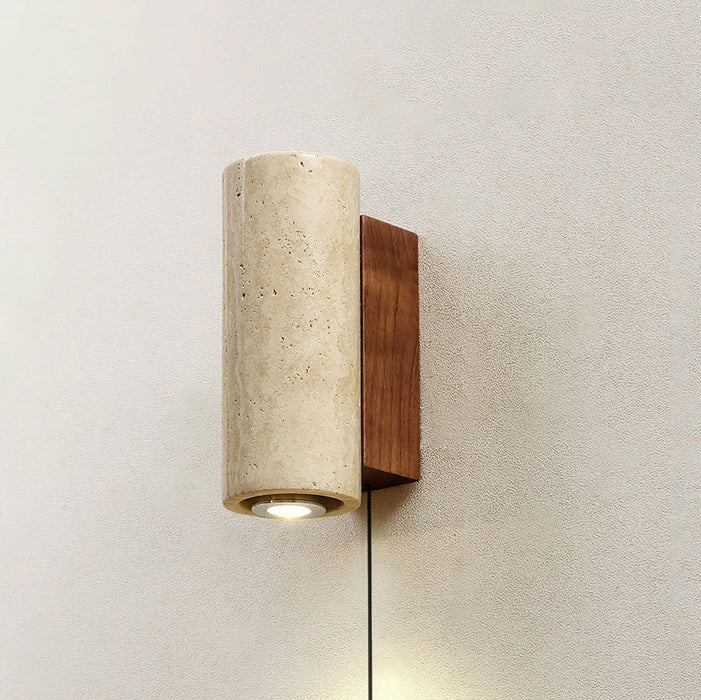 Stone Wood Plug-in Wall Lamp