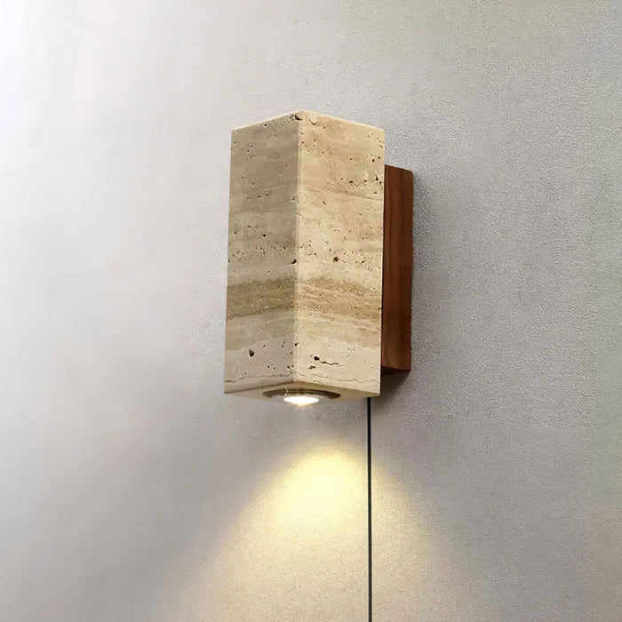 Stone Wood Plug-in Wall Lamp